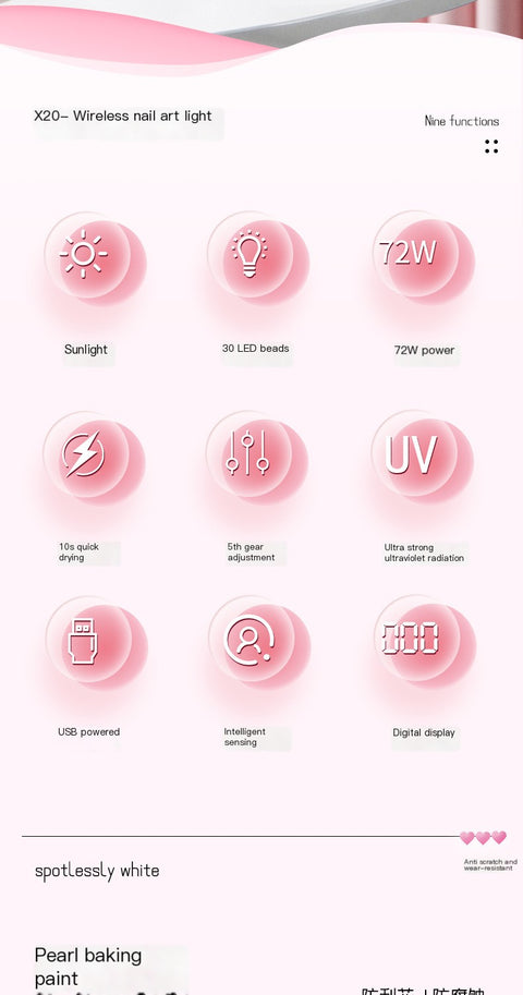 X20 Wireless Nail Lamp with Rechargeable Lithium Battery